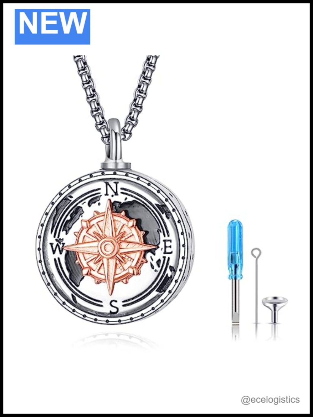 925 Sterling Silver Compass Urn Necklace Memorial Jewelry